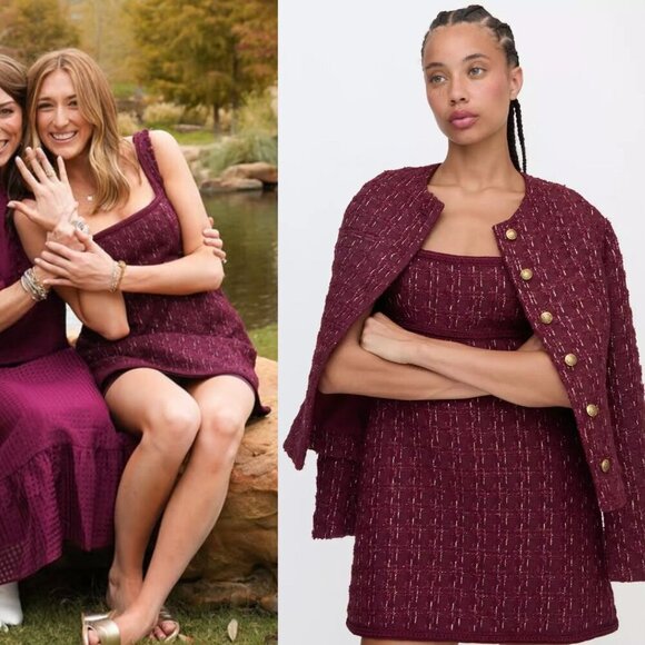 Hill House Bennett Mini Dress Burgundy Red Tweed Square Neck Size XL - Picture 11 of 12